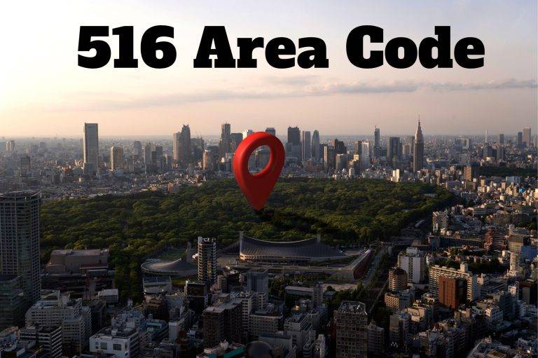 An illustrative map of Long Island highlighting the regions covered by the 516 area code, with key cities such as Hempstead, Levittown, and Freeport marked, alongside landmarks and attractions in the area.